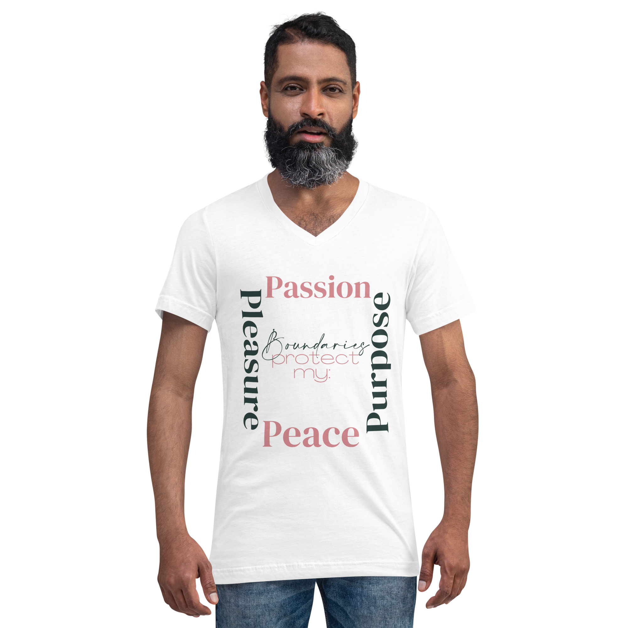 Boundaries Protect my Peace, Passion, Pleasure and Purpose – Unisex V-Neck T-Shirt - Image 3